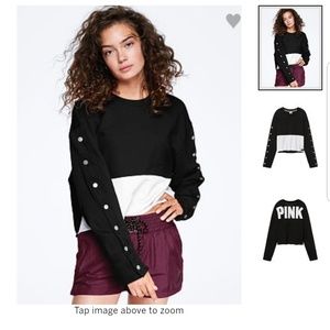 NWT VS Pink snap sleeve crop top boyfriend crew